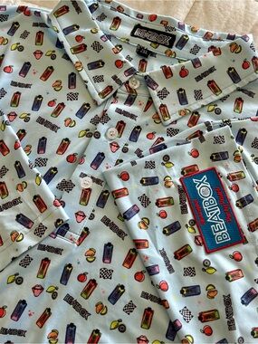 Beatbox Polo Shirt Mens 2XL Light Blue Fruit Beverage Print Stretch Performance